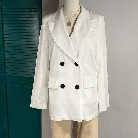 NWT Full Size Collared Neck Long Sleeve Blazer in IVORY - med - Picture 4 of 4
